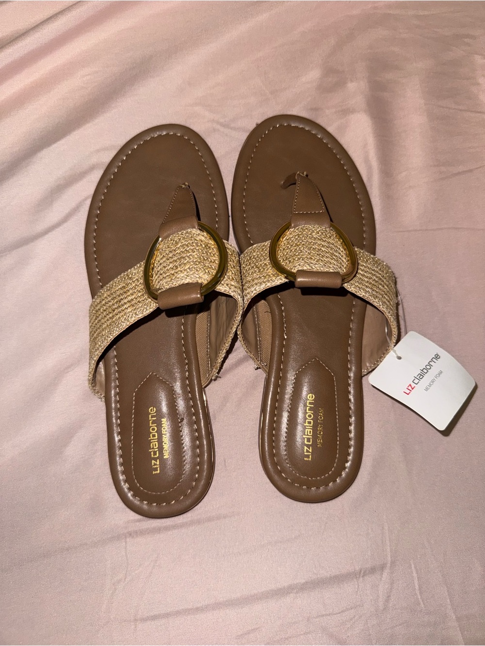 Liz Claiborne Brown and Natural Braided Ring-Accent Thong Sandals